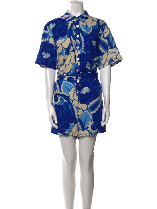 FARM Rio Pants - Farm Rio Tropical Groove Blue Floral Linen Romper XS